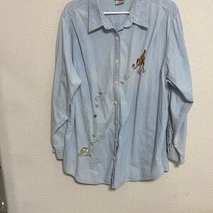 Disney Light Blue Button Down Shirt with Bambi Embroidery